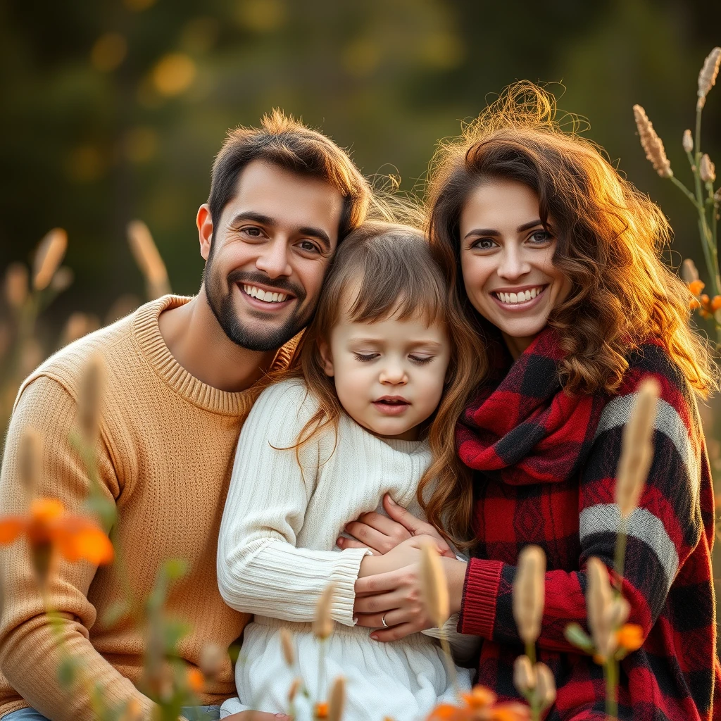 Joyful family portrait in a park